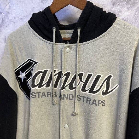 Vintage Famous Stars & Straps Hoodie Sweatshirt Mens XL 27x29 Y2K Gray Snap - Picture 3 of 16
